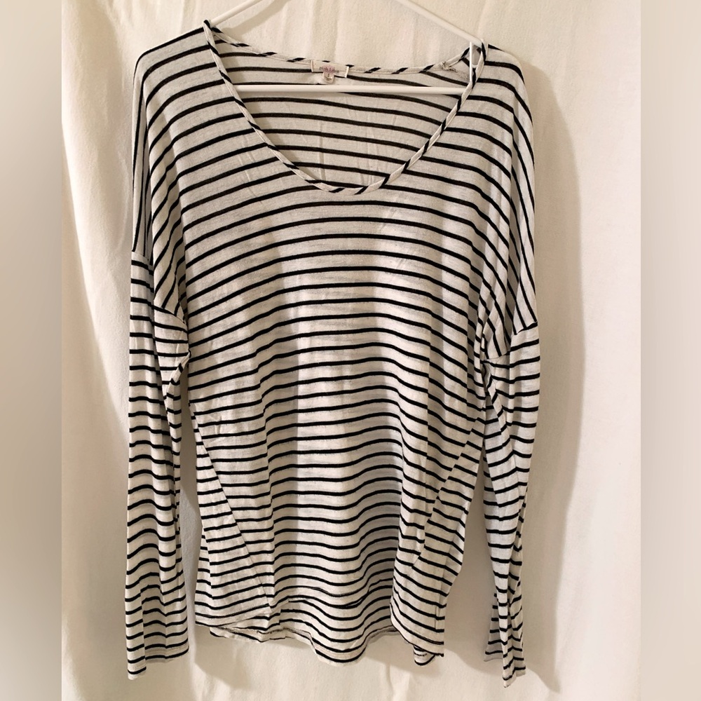 Pink Lotus Asymmetrical Long Sleeve Stripe T-Shirt